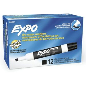 Expo Low Odor Chisel Tip Dry Erase Markers, 12 Black Markers - Image 5